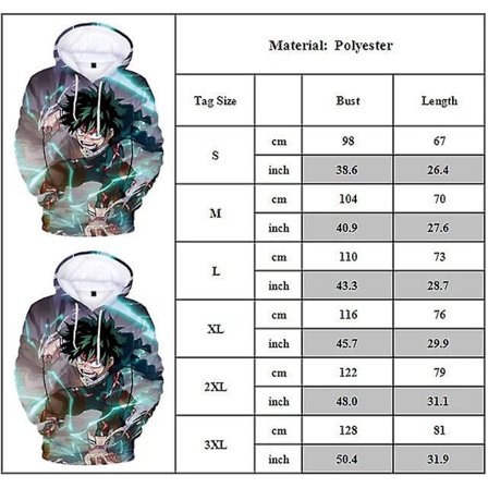 My Hero Academia -hupparit Aikuisten Casual Izuku Midoriya 3D- printed collegepaita Topit Hupullinen villapaita Lahjat