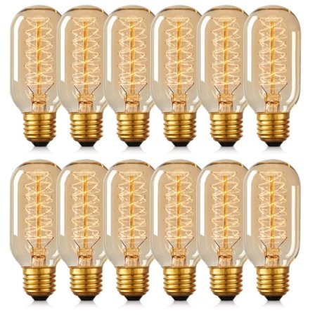 12 T45 Edison-pærer 40W Retro Spiral Glødelampe 220V