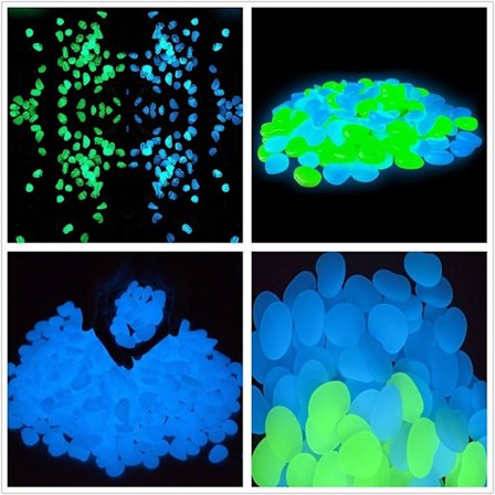 200 stk Glow in The Dark Hage Steiner, Hage Luminous Glow Steiner Utendørs Dekorasjon Glødende Vann Fisk Tank Grus (Blå Grønn)