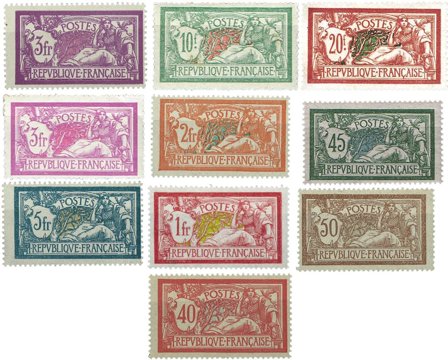 Frankrig - Type Merson - 10 klassiske frimærker - Postfrisk