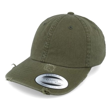 Yupoong - Grön unconstructed Keps - Olive Destroyed Dad Cap @ Hatstore