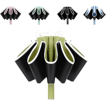 UV-parasoll med beskyttelse mot sol, kompakt, vindtett, omvendt paraply