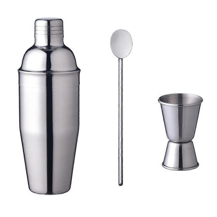 3 kpl Ruostumaton teräs Cocktail Shaker Mixer Juoma Baarimikko Martini Työkalut Baarisetti (1 kpl 750 ml Cocktail Shaker + 1 kpl 15/30 ml Mittaus Jig 