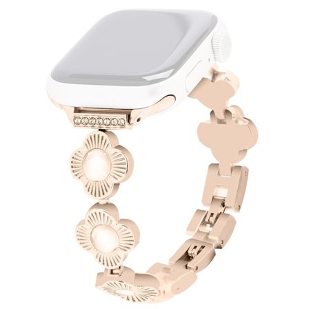 Apple Watch Series 49 mm - 45 mm - 44 mm - 42 mm metallarmband med blommig design - Roséguld