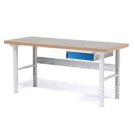 Arbejdsbord pakkeløsning SOLID, 1 skuffe, 750 kg belastning, 1500x800 mm, vinyl