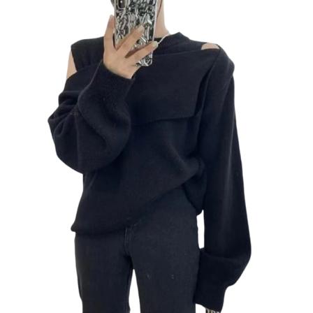 2022 Höst Vinter Dam Off Shoulder Tröja Långärmad Lös Stickad Tröjor Pullover Jumper Toppar