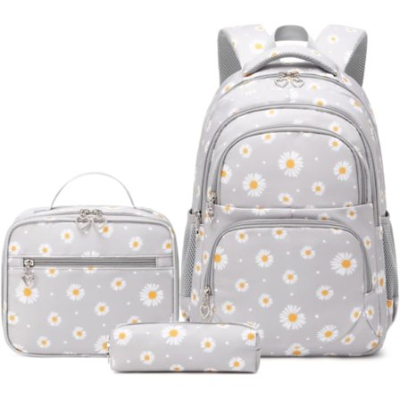 Daisy Kids Flickor Ryggsäck, Multi-Fickor Skolväska Med Lunchlåda, Lämplig För Skolstudenter Daisy Grå