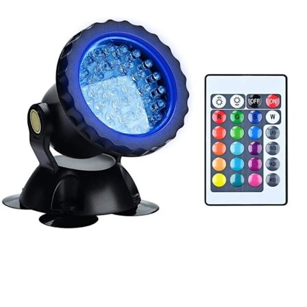 RGB Akvarium Spotlight, IP68 Vattentät LED-lampa med Fjärrkontroll, Justerbar Vinkel för Akvarium, Damm, Pool - 1 Pack (Energiklass A)