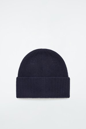 COS Women's Ribbed Wool And Cashmere Beanie in Blue