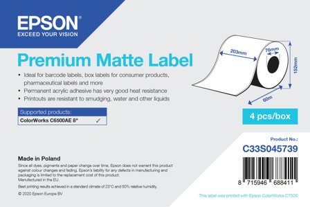 Epson Premium - sammenhengende etiketter - glatt matt - 4 rull(er) - Rull (20,3 cm x 60 m)