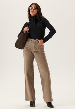VERO MODA - Vmtessa Hr Wide Corduroy Pants - Silver Mink - Kläder - - Bubbleroom