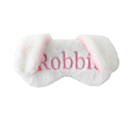 Valkoinen pitkäkorvainen brodeerattu unimaski mukavuutta varten