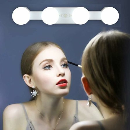 LED Makeup Lights, Hollywood Cordless Portable Rechargeable Mirror Cosmetic Lamp Kit, 4 Bulbs Vanity Brightness Adjustable Color Temperature (No Mir
