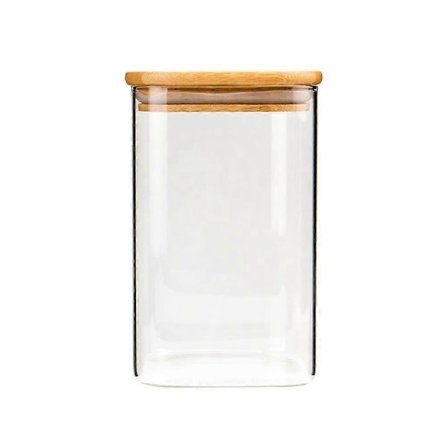 Firkantet Glas Krukke Kornbeholder Forseglet Madopbevaringsbeholder til Løs Te Kaffebønner (950ml)