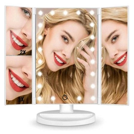 LED Makeup Mirror med belysning - Tri Fold Make Up Mirror White