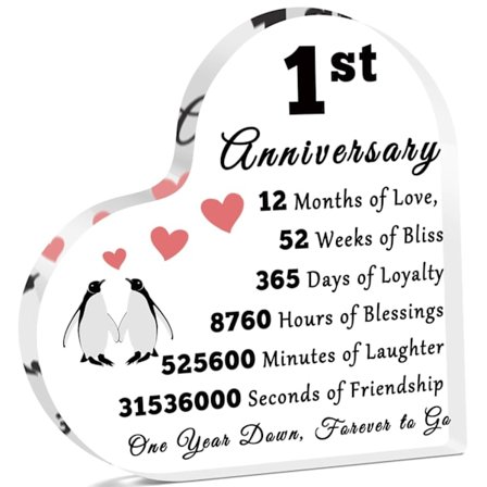 1 års jubilæum skrivebordsdekoration skilte til kæreste kæreste, akryl hjerte souvenir 2 års jubilæum bryllupsgave til ham hende, ægteskabsgaver