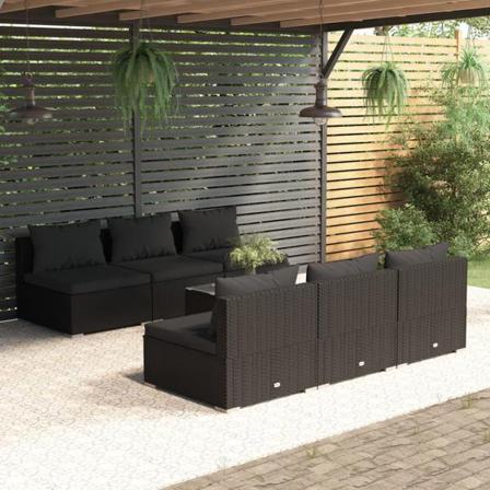 Vidaxl Loungegrupp För Trädgården Med Dynor 7 Delar Konstrotting Svart
