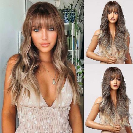 TG Vaalea ruskea peruukki otsatukalla - pitkät ombre-aaltoperukit valkoihoisille naisille, vaaleanharmaa synteettinen lämmönkestävä