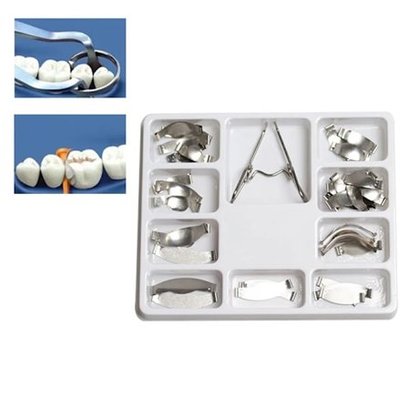 Dental Matrix med Springclip No. 1.330 Tvärsnittsprofilerade Metallmatriser Komplett Set för Tandersättning Tandläkarverktyg