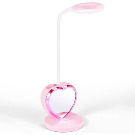 LED Skrivebordslampe for Jenter, Oppladbar LED Skrivebordslampe med USB-ladeport og Pennholder, Dimbar Rosa