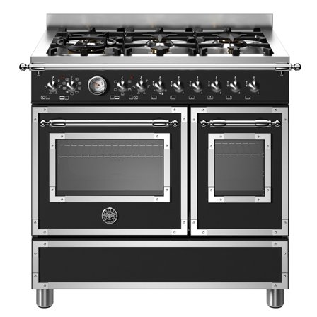 Bertazzoni HER96L2ENET Heritage Gasskomfyr med dobbelovn 90 cm, Matt Svart' - 'Matt sort, pantone process black c