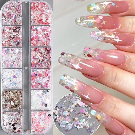 12 farver sekskantet chunky glitter holografisk håndværk klistermærker pailletter hjerte neglekunst glitter havfrue pulver flager skinnende charms 