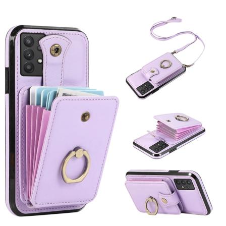 For Samsung Galaxy A33 5g Telefondeksel Tpu+pu Lær Kortholder Stativ Bakdeksel Purple