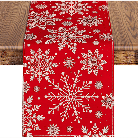 Talvikauden pöytäliina lumihiutaleilla, uuden vuoden pöytäkoristeet, joulupöytäliina, loma-keittiö (Punainen, 13" x 72") (LGL)