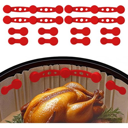 12-pack (4 set) magnetisk säkerhetsförslutning, värmebeständiga, engångskontakter; magnetisk clip-on tillbehörsställ för airfryer (röd).