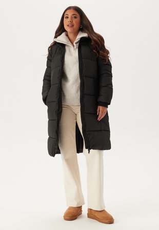 Pieces - Pcbee New Long Puffer Jacket - Black - Kläder - - Bubbleroom