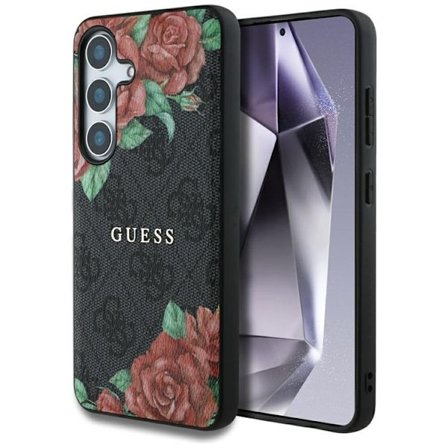 Guess Mobilskal till Galaxy S25 MagSafe Flowers Print Metal Logo - Svart