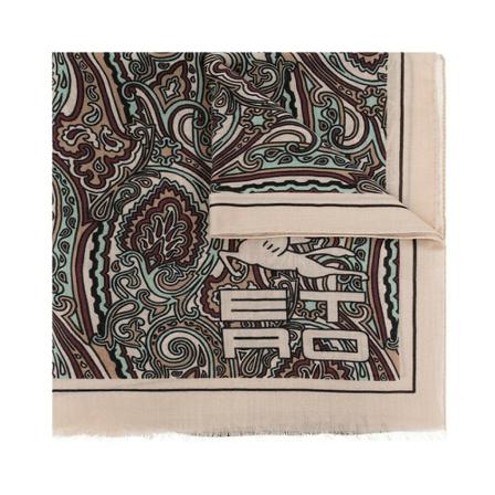 Etro, Patterned scarf Beige, Dames, Maat:ONE Size,wol