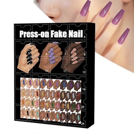 Julekalender med kunstige negle 2024, 24 farver falske negle nedtælling, kunstige negle kalender til kvinder og piger