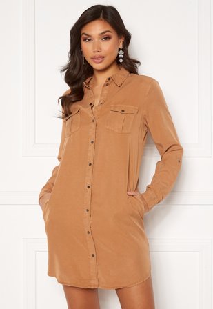 VERO MODA Silla LS Short Dress Tabacco Brown Klær