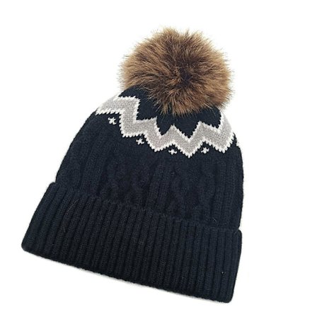 Strækbar Pullover Hue med Farverigt Mønsterdesign og Pomponer til Koldt Vejr, Pendling, Udendørsaktiviteter, Hovedvarme, Hvid