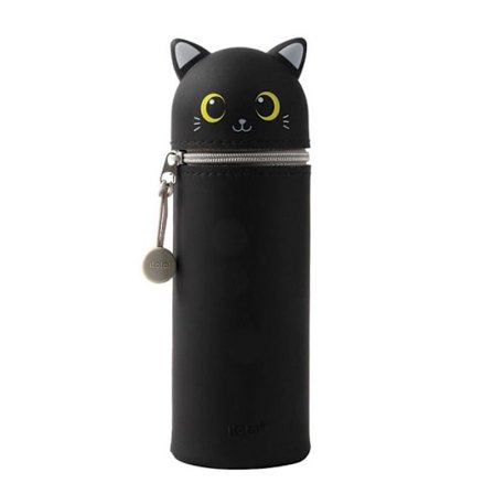 Färgpennfodral och penna - Kawaii - Silikon - 2 i 1 - Står upprätt - Svart katt