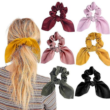 6 stk Hårstrikk Satin Kaninøre-knute Scrunchie Bobbles Elastiske Hårbånd Ponytail Holder For Kvinner Tilbehør