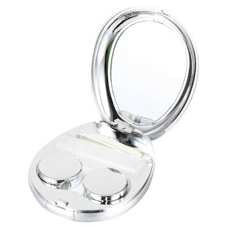 Linsförvaringshållare Äggformad Låda för Linser med Spegel, Flaska, Pincett och Pinne