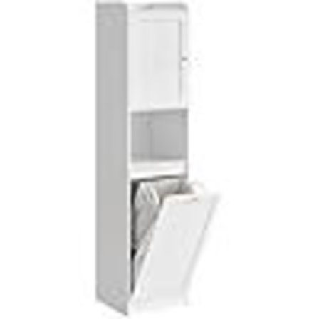 Högt Badrumsskåp med Tvättkorg, Förvaringsenhet, med Handtag, 40 X 40 X 170 Cm, Molnvit