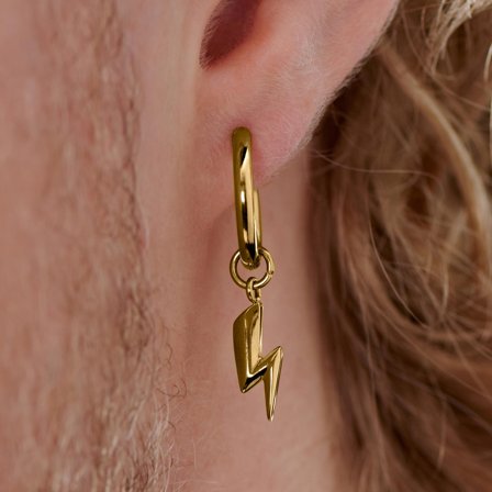 Pendiente de aro de acero dorado con colgante de rayo para hombres - Pendientes de aro con colgante