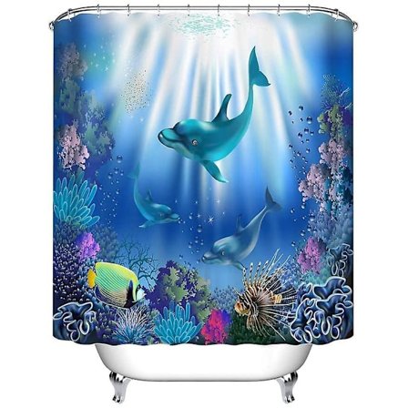 Duschdraperi med delfiner och krokar