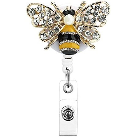 Bling Bling Retractable Badge Reel Holder Id Badge Holder Med Bältesklämma För Sjuksköterska 256 Tum Retractable Cord (Kristall Bi Gul)