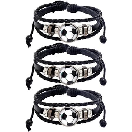Fotballarmbånd med charms, justerbare vennskapsarmbånd, sports smykker for fotballentusiaster, fotball lag jenter menn gutter 3 stk herre fotball