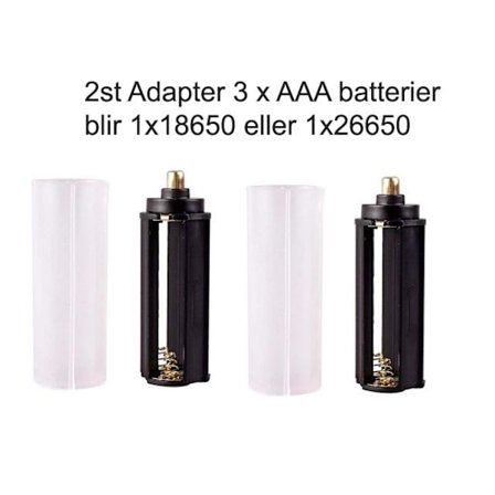 2 stk. batteriadapter 3xAAA blir 1x18650 eller 1x26650