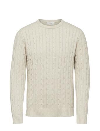 Slhryan Structure Crew Neck W Strikkegenser M. Rund Krage Beige Selected Homme*Betinget Tilbud