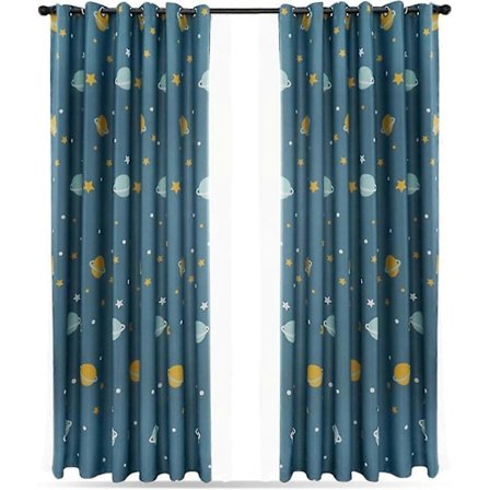 Pieces Blue Planet Gardiner, Mörkläggningsgardiner Barn Draperier, Polyester Mörkläggningsgardiner Tecknad Blå Planeter Sovrumsgardiner För Sovrum, 