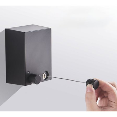 Svart Retractable Klädstreck 4m Retractable Klädtorkställ med Justerbar Polerad Stålflätad Rostfritt Stål Rep, Utbyggbar Interiör Ex