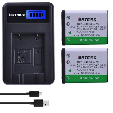 Batmax Li-40B NP-45 Bateria 1200mAh akku + LCD-laturi Olympus Li 40B Li-42B varten FUJIFILM NP-45 NP-45S NP-45A 45B EN-EL10