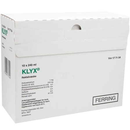 Klyx klyster/ rektalvæske 10x240ml Flaske av plast med rektalspiss