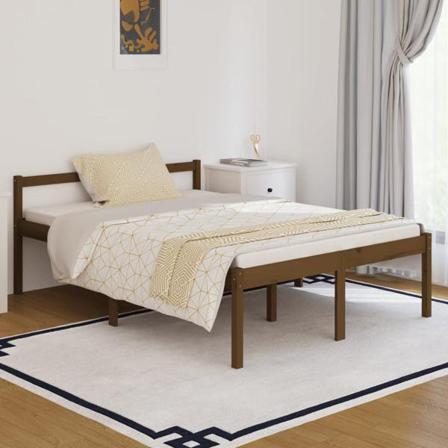Vidaxl Sängram Honungsbrun Massiv Furu 135x190 Cm 4ft6 Brun